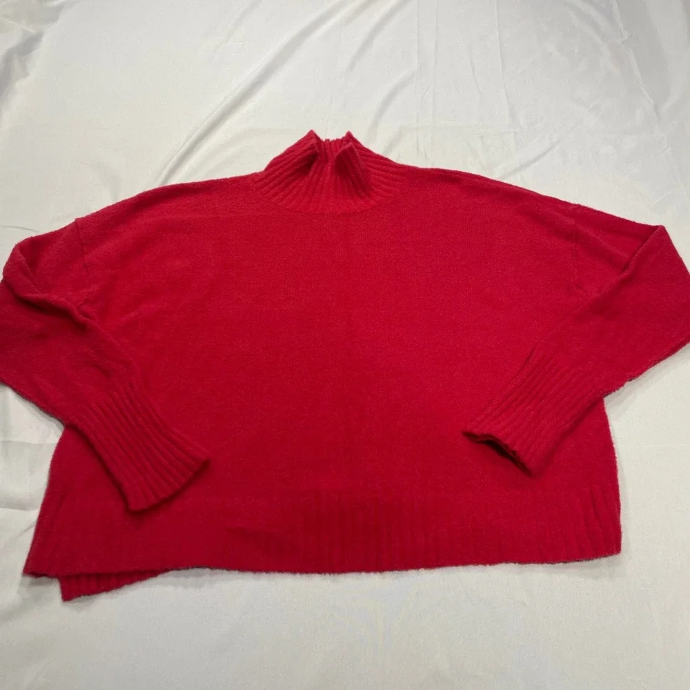 Free People‎ Red Mock Neck Oversized Fuzzy Knit Sweater OB1569559 Womens Size M